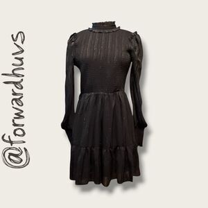 Lulus Heartful Romance Black Smocked Long Sleeve Mini Dress – Small